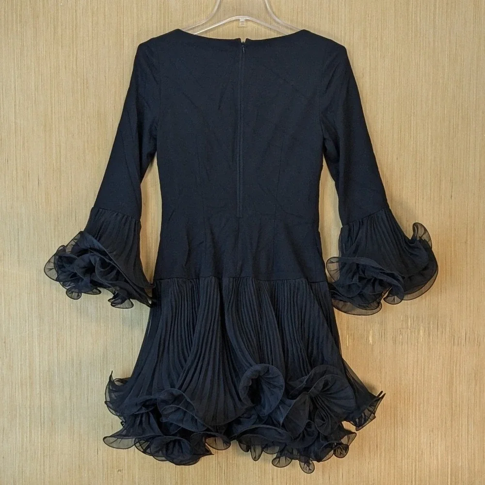 Coast Women's Avant Garde Whimsygoth Pleated Ruffle Mini Dress 4 Cocktail Black